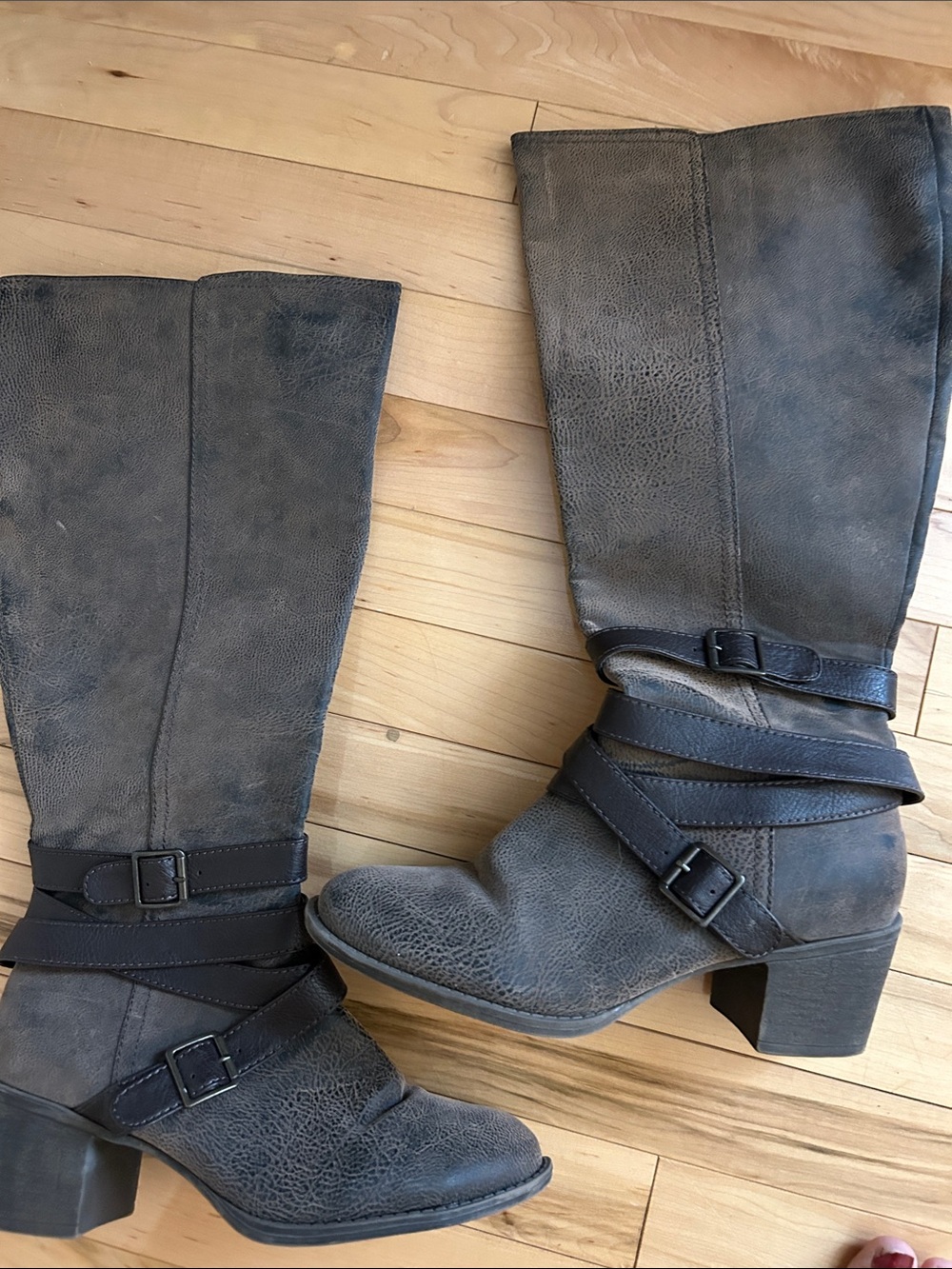 Kohl's Women's Over-the-Knee Buckle Strap Boots in Charcoal